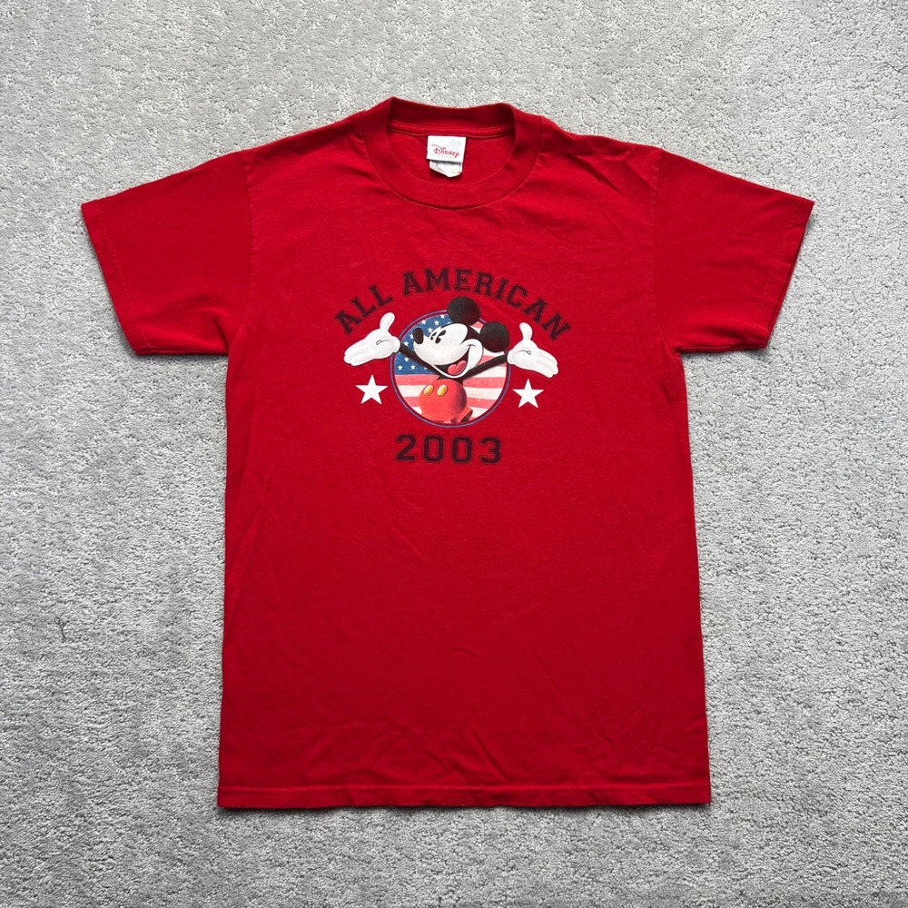 VINTAGE Disney Store All American Mickey Mouse Graphic‎ T-Shirt Size S Red 2003